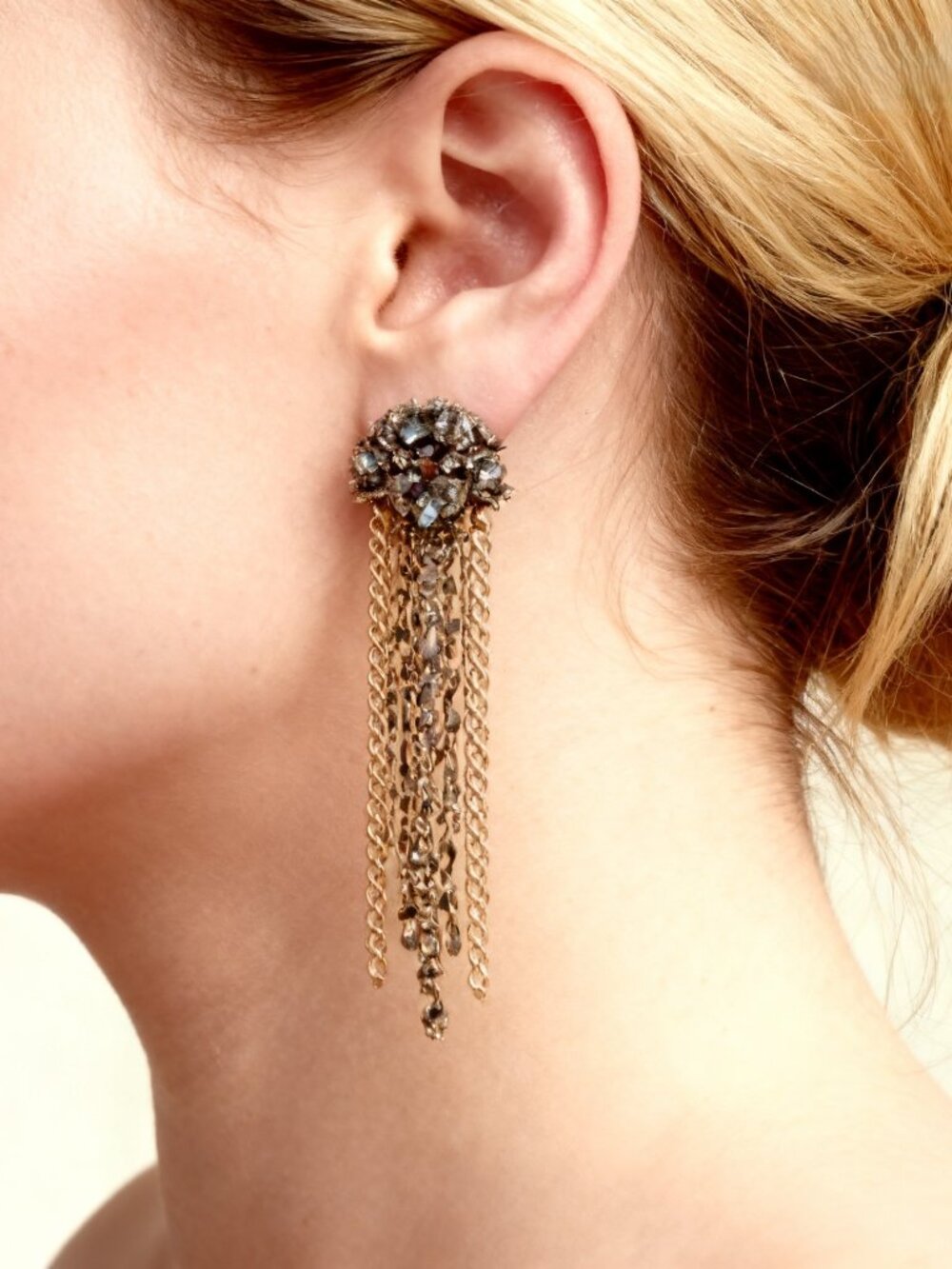 Retired Stella & Dot Cleo Fringe Crystal Chandelier Antiqued Statement Earrings